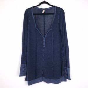 We The Free Affogato Hacci Top linen blend henley tunic tee coastal boho blue